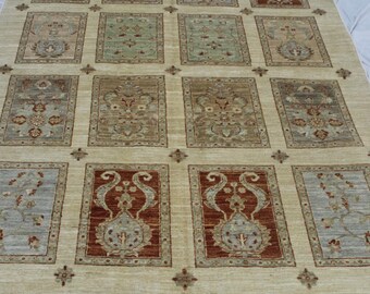5x8Modern Chobi Beige Patchwork Rug,Vegetable dye Color Wool Carpet,Vintage Style Afghan Rug