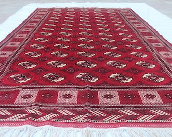 12.9x8.1 ft Handmade Bokhara  Rug / Authentic Oriental Rug / Red Carpet / For LivingRoom,BedRoom,Office/