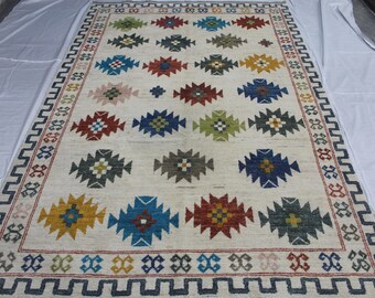 Handmade Qashqai  Rug / Tribal Geometric  Design / Multicolor Kilim Style Area Rug /BedRoom,Office,Decor