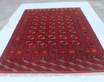 8x11 ft,Vintage Bukhara Rug / Classic Motif Pattern Area Rugs / Large Oriental hallway / LivingRoom,
