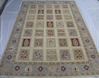 Handmade Oriental Area Carpet / Vintage-Style Chobi Wool Rug – Floral Ziegler Pattern / for LivingRoom,Office,
