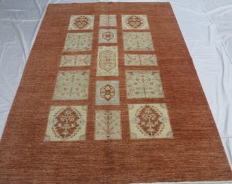 5x8 ft Handmade Chobi Rug / Vege Dyed Color / Elegant panel layout,Living,BedRoom,Office/