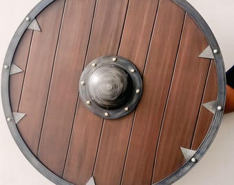 Handmade Viking Wooden Shield | Norse Warrior Round Shield | Medieval Wall Decor | LARP Cosplay Battle Shield | Nordic Historical Gift & Men