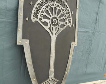 Handcrafted Medieval Fantasy Shield – Tree of Gondor Inspired Design – Cosplay, LARP, and Home Décor Armor Prop