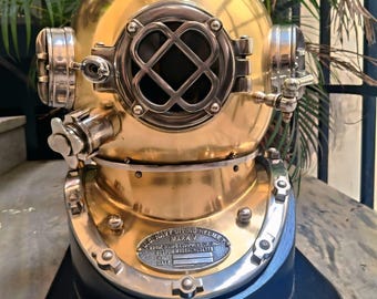 Vintage Deep Sea Diving Helmet Decor | Antique Brass Maritime Helmet Replica Nautical Collectible Diver Helmet Ocean Theme Home Decor Gift.