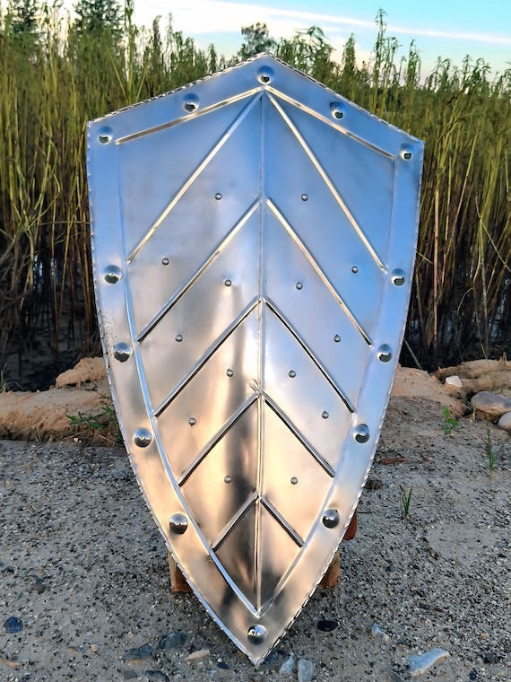 Medieval Leaf Design Steel Shield | Handcrafted Battle Worn Armor Shield | LARP Combat Shield | Fantasy Cosplay Prop Decor.