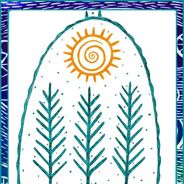 Sun and Pine Winter Solstice Holiday Handmade Card DESIGN NO. 161