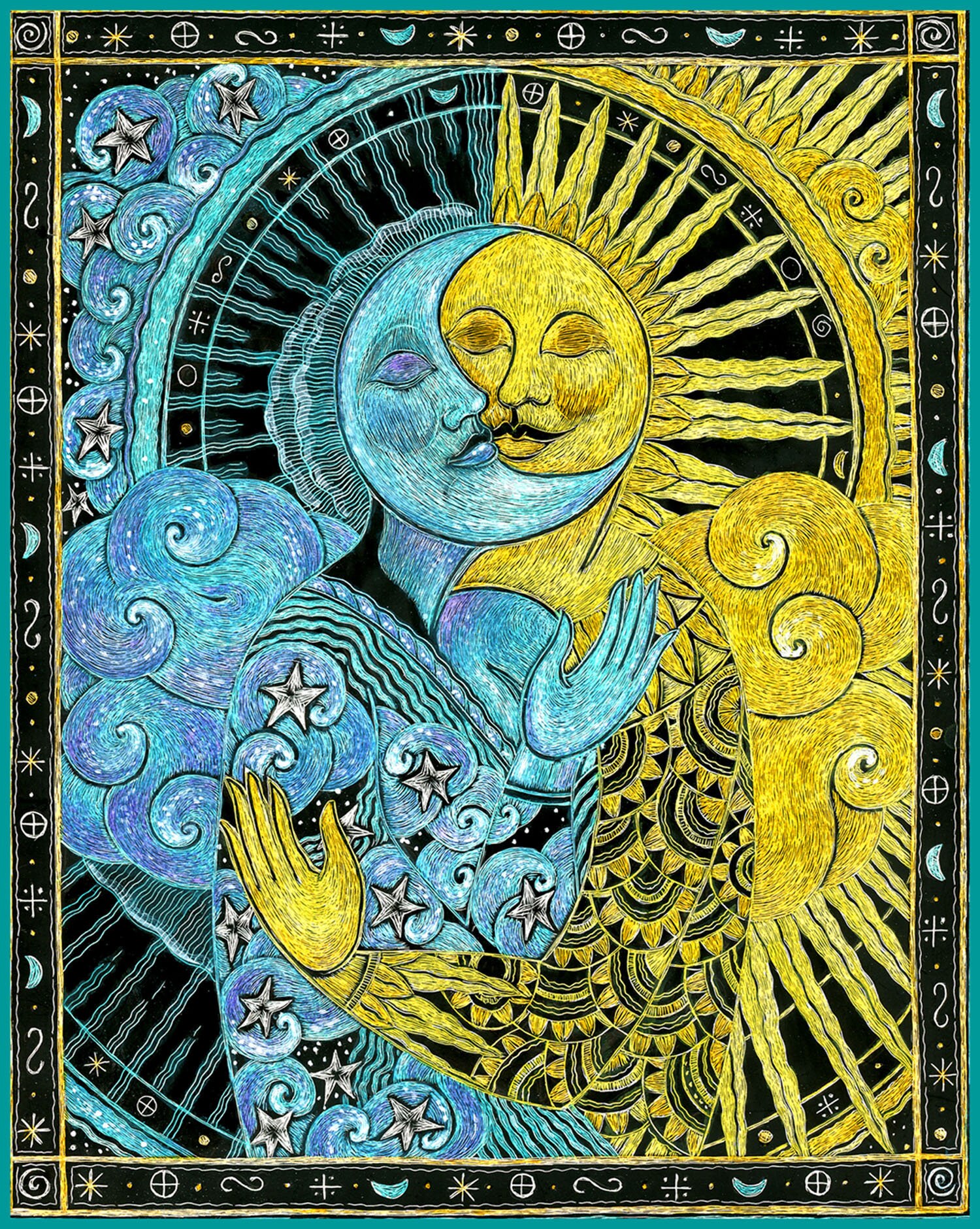 The Sun Kissing the Moon Archival Hand Made 5 X 7 Card - Etsy Denmark