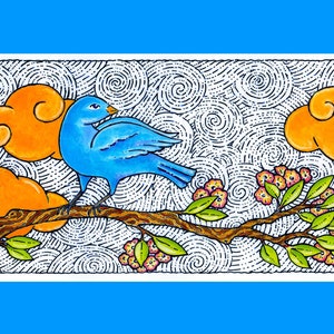 Bluebird Looking 5x7 Handmade Archival Blank Art Card