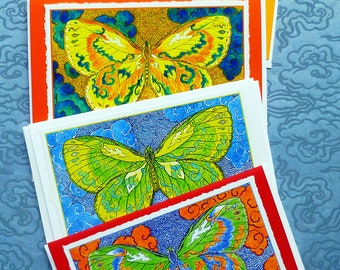 Spirit Butterflies Four Note Set, Archival Hand Made Reproductions from Original Etchings
