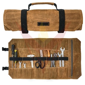 Waxed Canvas Tool Roll Bag: 18-Pocket Wrench Organizer