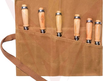 Heavy Duty Canvas Chisel Roll | 6-Pocket Woodworking Tool Organizer