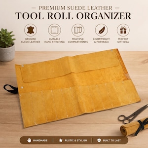 Handmade Suede Leather Tool Roll Organizer, Barber Scissor Holder, Artist Brush Wrap - Knife Case