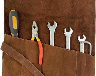 Estuche enrollable de cuero para herramientas, ideal para mecánicos y carpinteros – Bolsa de herramientas resistente / Regalo para él