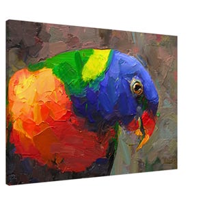Colorful Parrot Canvas Wall Art – Digital Oil Style Bird Painting | Tropical Wildlife Artwork | Vibrant Nature Home Décor