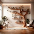 Handmade Tree Shelf Bookcase: Vertical Wooden Tree-Shaped Bookcase for Artistic & Nature-Inspired Storage