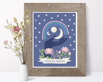 Create Magic Art Print // Moon Phase Art // Mystical Wall Art // Celestial Art // Living Room Art //Boho Wall Art // Triple Goddess Art