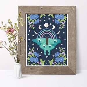 Luna Moth Art Print // Moth Print // Moon Moth // Celestial Art // Moon Art Print // Living Room Art // Boho Wall Art // Mystical Wall Art