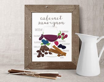 Wine Print // Kitchen Art // Cabernet Sauvignon Print // Food Illustration // Red Wine Print // Foodie Gifts