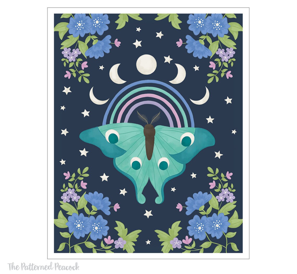 Luna Moth Art Print // Moth Print // Moon Moth // Celestial Art // Moon ...