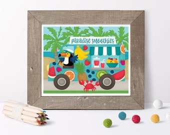 Food Trucks Print // Smoothie Truck // Street Food // Vehicle Wall Art // Kids Street Food Prints // Toddler Truck Print