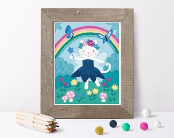 Fairy Cat // Fairy Wall Art // Fairy Art for Kids // Fairy Girl Room Décor // Fairy Print for Girls Room // Sweet Fairy Print