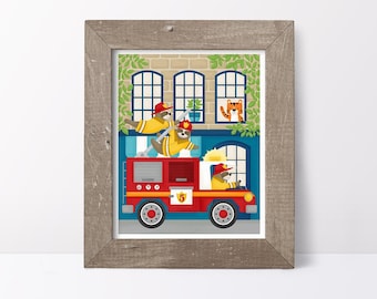 Firetruck Print // Firetruck Wall Art // Fire Engine Art Print // Firefighter Wall Art