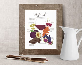 Wine Art Decor // Kitchen Art // Syrah Print // Foodie Gift // Food Illustration // Red Wine Print // Wine Art Print