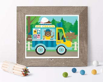Food Trucks Print // Ic Cream Truck // Street Food // Vehicle Wall Art // Kids Street Food Prints // Toddler Truck Print