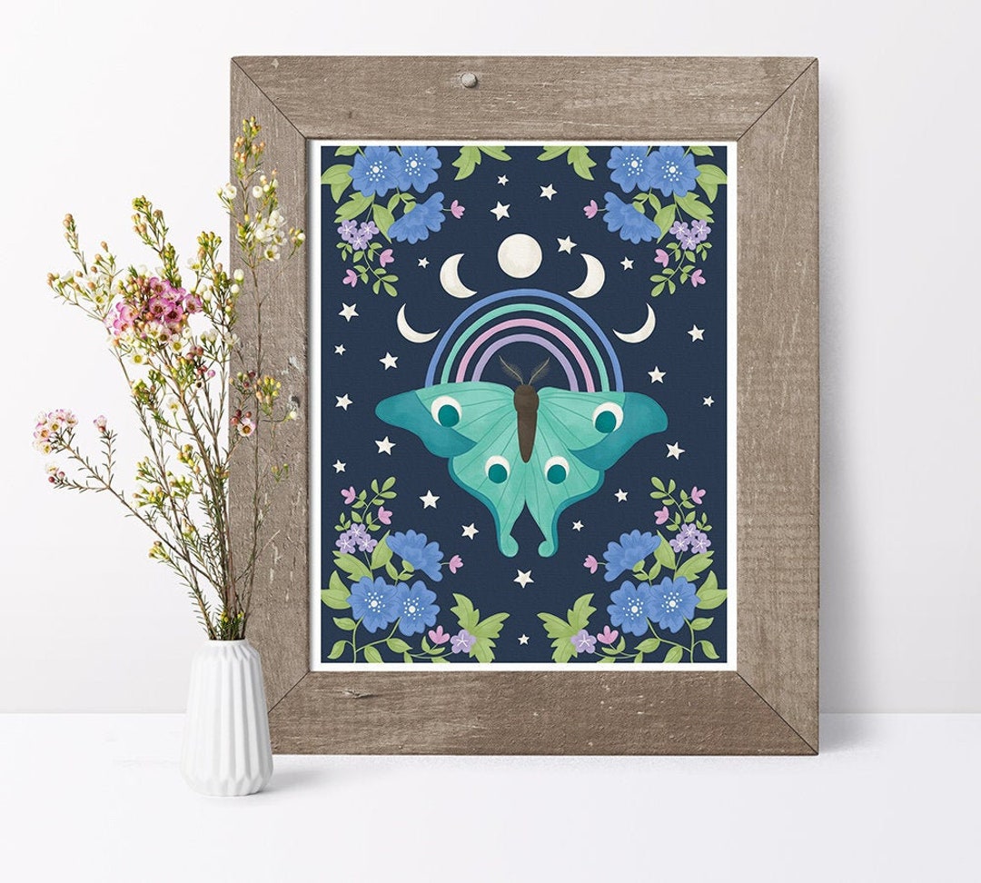 Luna Moth Art Print // Moth Print // Moon Moth // Celestial Art // Moon ...