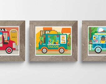 Set of 3 Food Trucks Print // Ice Cream Truck // Taco Truck // Street Food // Kids Street Food Prints // Toddler Truck Print