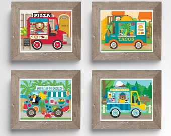 Set of 4 Food Truck Prints // Ice Cream Truck // Taco Truck // Street Food // Kids Street Food Print // Toddler Truck Print