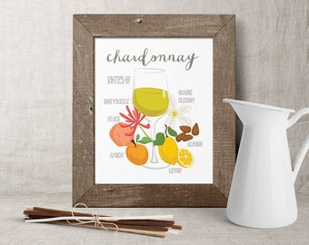 Wine Art // White Wine Print // Chardonnay Print // Housewarming Gift // Kitchen Wall Decor // Foodie Art