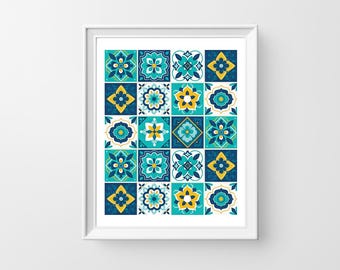 Mediterranean Tile Print // Tile Art Print // Mediterranean Tiles Art Print // Mediterranean Tile Pattern Wall Art // Tile Pattern Wall Art