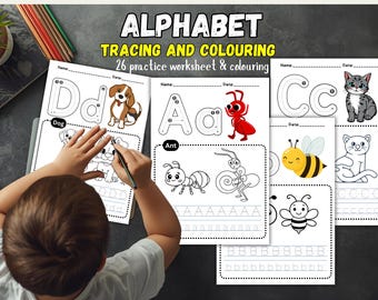 Hojas de trabajo para trazar y colorear el alfabeto A-Z / Práctica del ...