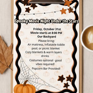 Halloween Movie Night Invitation Template (Editable)