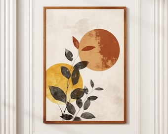 Abstract Botanical Wall Art Printable | Neutral Boho Terracotta Leaves | Digital Download