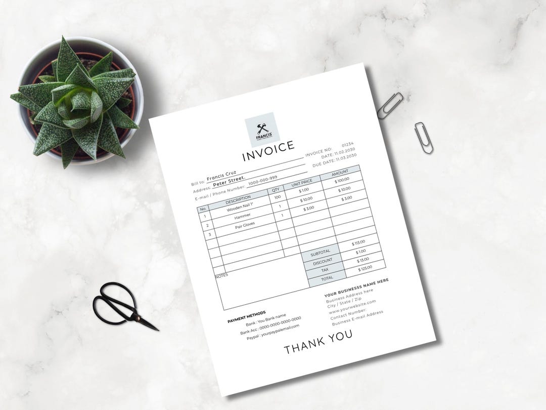 Invoice Template Editable, Small Business Custom Order Form Printable ...