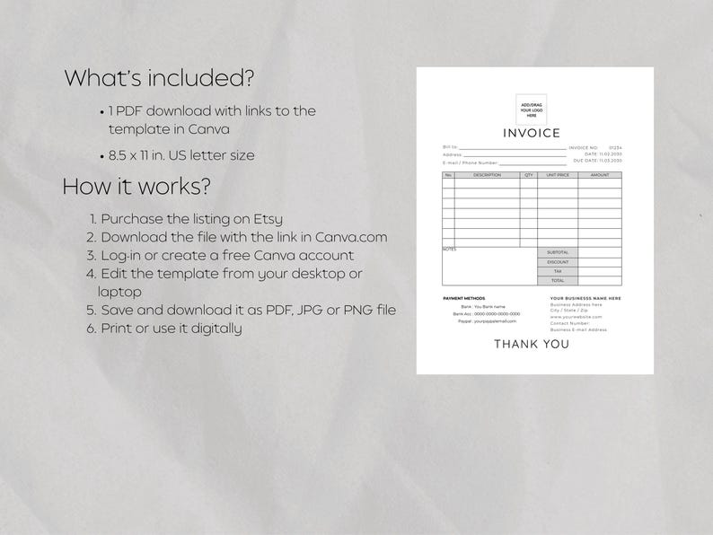 Invoice Template Editable, Small Business Custom Order Form Printable ...