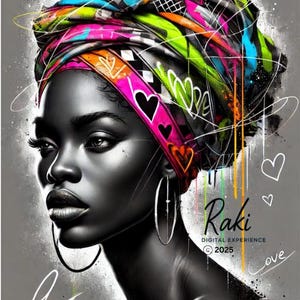 Afrocentric Black Woman Wall Art – Bold Headwrap Printable – African American Digital Art for Home Decor
