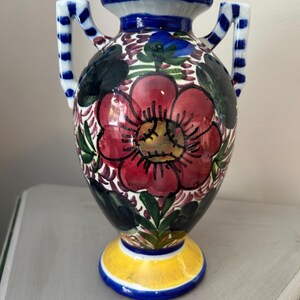 Mid Century Spanish Talavera Trophy Vase