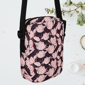 Blush Pink Tulip Crossbody Bag – Floral Shoulder Purse, Botanical Print Handbag, Cottagecore Gift for Her