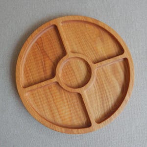 Wooden Serving Tray with 4 sections, Decorative Wooden Plate, Rustic Snack Dish, Handmade Wooden Tableware Charcuterie Platter