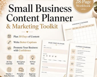 Contentplanner voor kleine bedrijven, marketingtoolkit, socialmediakalender (digitale pdf)