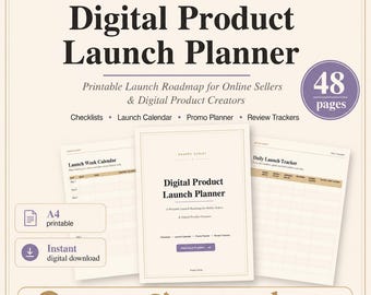 Digital Product Launch Planner, Printable Roadmap, Creator Checklist, Promotion Tracker (A4 PDF)
