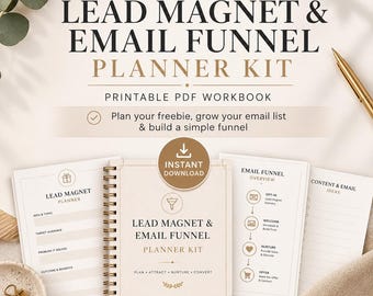 Lead Magnet Funnel Planner Kit, Email Marketing Workbook (PDF Download)