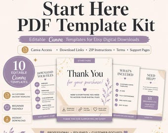 Bewerkbare pdf-sjabloonkit Canva Start Here voor Etsy Digitale download Instructies voor levering aan klant