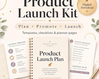Digitale productlanceringskit, Etsy-verkopersplanner, promotiesjablonen voor sociale media, gids voor zakelijk werkboek