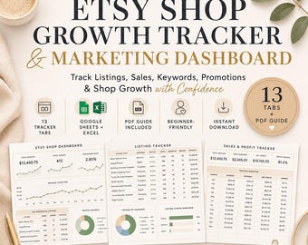 Etsy Shop Growth Tracker Spreadsheet (Google Sheets, Excel, PDF)
