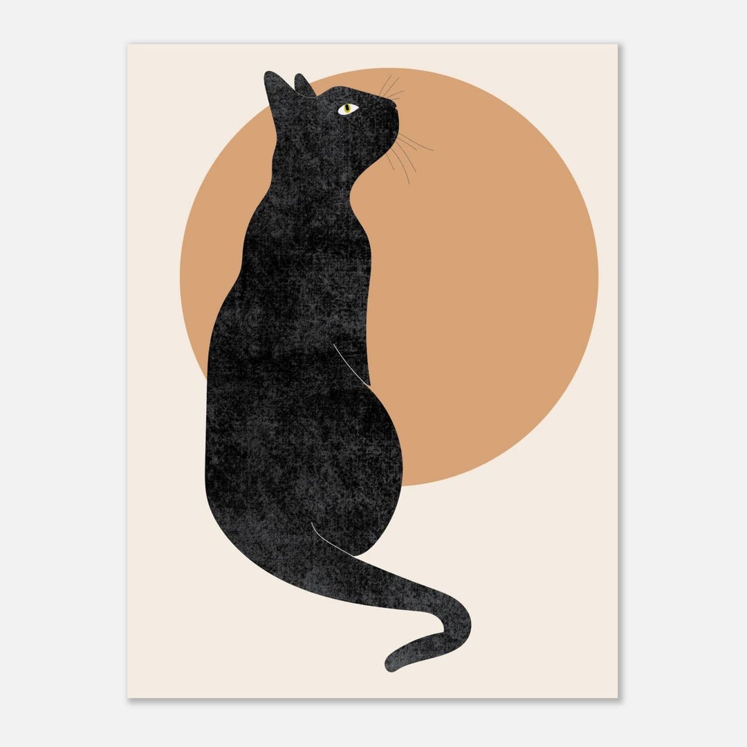 Minimalist Black Cat Fine Art Print – Modern Wall Art With Abstract Sun ...